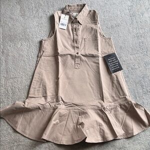 Tuckernuck Sleeveless Collared Ruffle Hem Dress in Beige